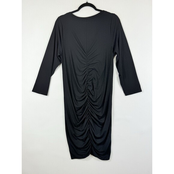 Torrid Womens 1 1X‎ Black Front Back Ruched Bodycon Jersey Knit 3/4 Sleeve Dress - Picture 4 of 7